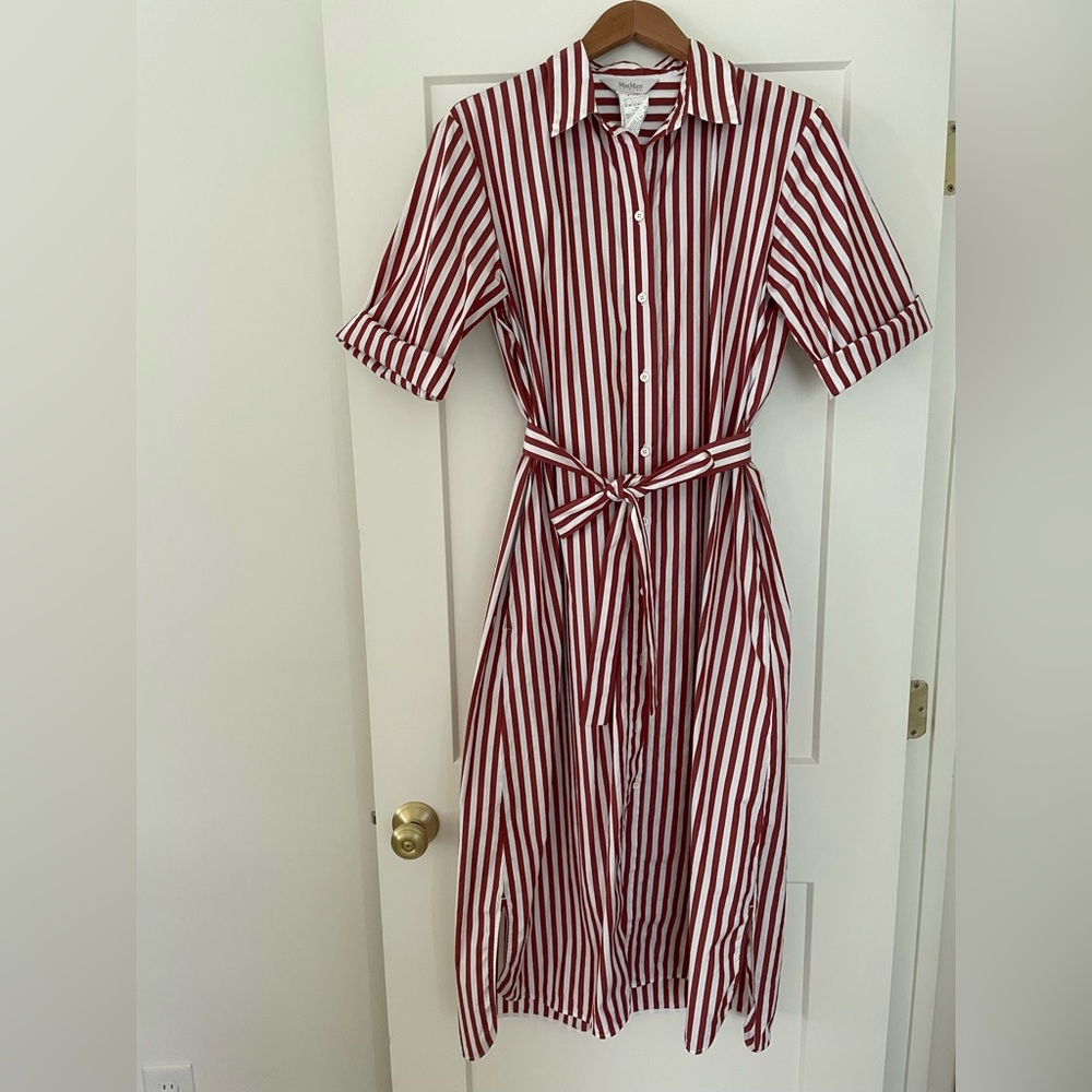 MaxMara Leisure Red & White Belted Shirtdress, Size 12